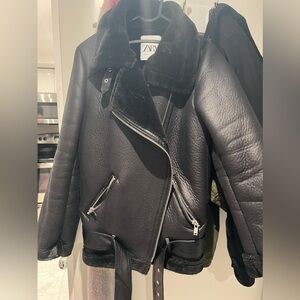 Zara faux fur lined Moto jacket